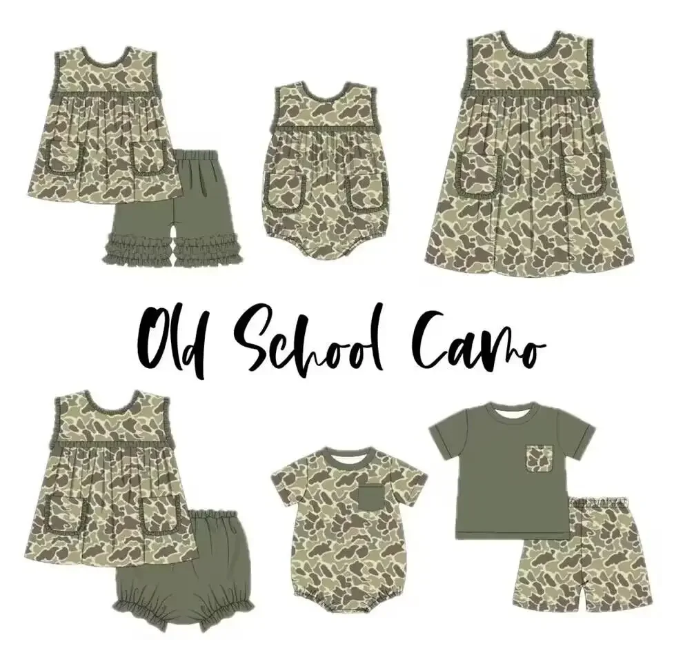 

Children's Summer Boutique Clothing Camouflage Print Girls Sleeveless Suit Dress Boys Short Sleeve Suit Toddler Summer Hot Sale