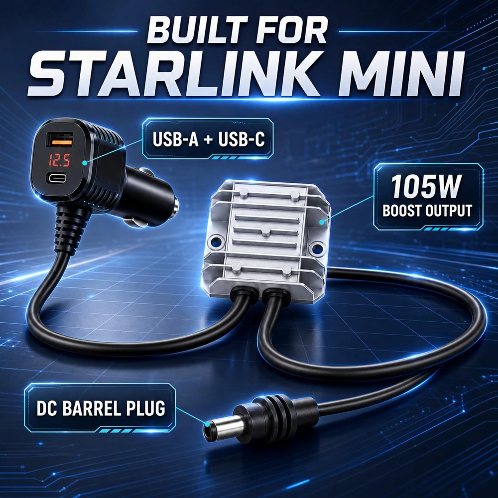 for Starlink Mini 3M USB Type C Car Charger Voltage Booster with Digital Display Boost Voltage Car Accessory for Starlink Mini