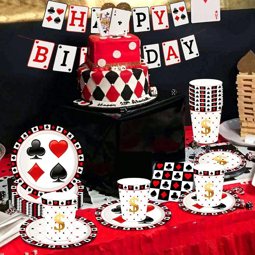 Casino Poker Karten Party Geschirr Pappteller Becher Banner Servietten für Casino-Nacht Las Vegas Geburtstag Party Dekoration Zubehör – Detail 9