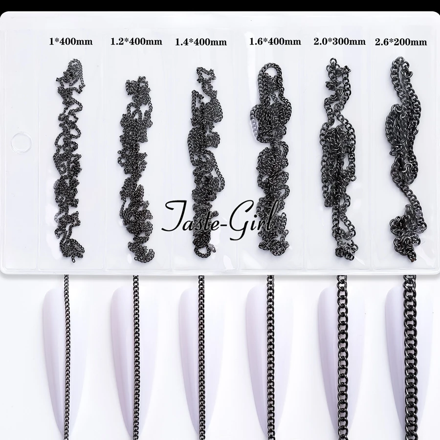 Chaînes mixtes japonaises et coréennes pour Nail Art 3D, 6 pièces/paquet, bijoux, accessoires, fournitures de manucure
