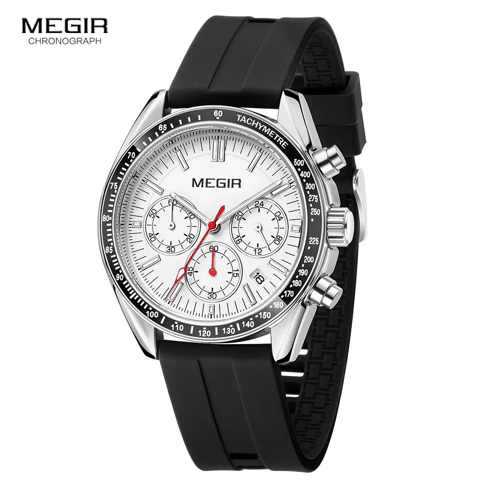 

Megir Brand Chronograph Quartz Watches For Men Military Sport Waterproof Wristwatch With Silicone Strap Auto Date Luminous Hands