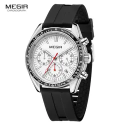 Megir Brand Chronograph Quartz Watches For Men Military Sport Waterproof Wristwatch With Silicone Strap Auto Date Luminous Hands