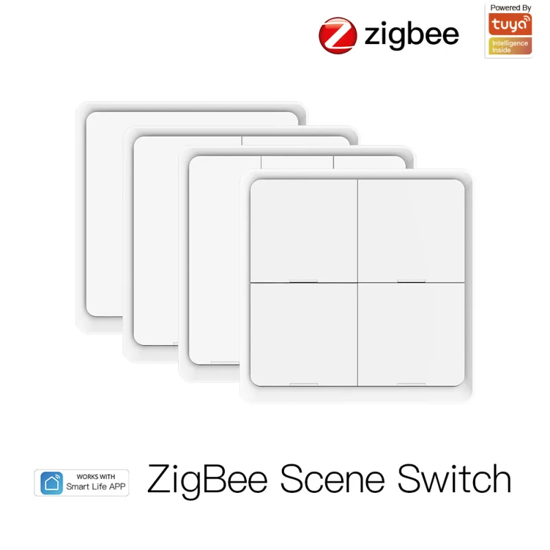 Tuya ZigBee Smart Scene Switch 4 Gang 12 Scene Smart Home Scene Switch Button Поддержка Smart Life App Need Zigbee Gateway