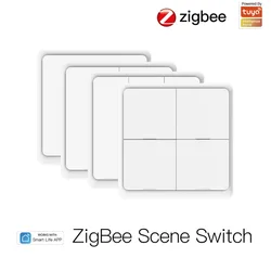 Tuya ZigBee Smart Scene Switch 4 Gang 12 Scene Smart Home Scene Switch Button Support Smart Life App Need Zigbee Gateway