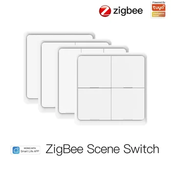 Tuya ZigBee Smart Scene Switch 4 Gang 12 Scene Smart Home Scene Switch Button Support Smart Life App Zigbee Gateway Required