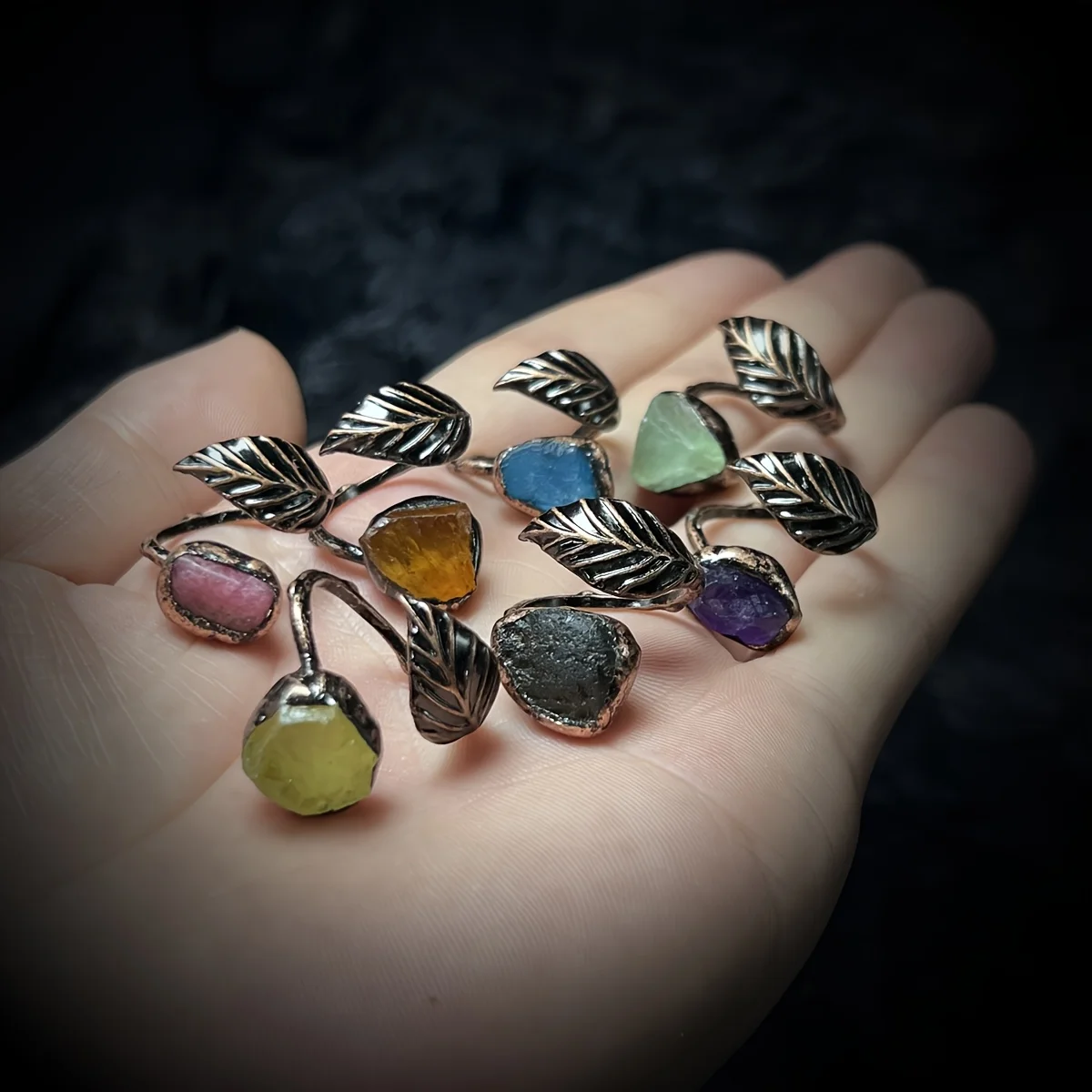 

YEEVAA Vintage Adjustable Leaf Design Ring with Crystal Stones - Antique Bronze Finish, Mixed Colors for Women Jewelry Gifts