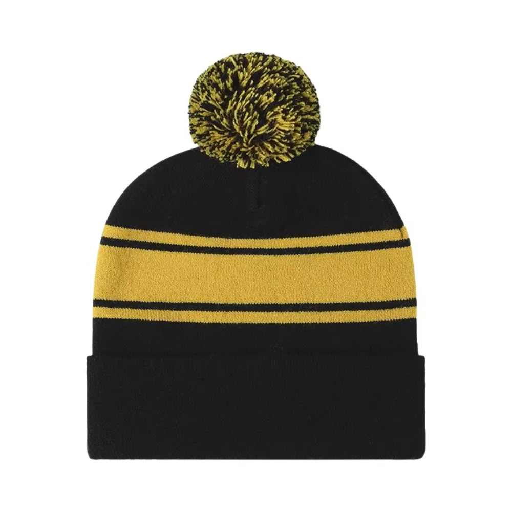 Thick Knitted Warm Winter Hat Mixed Color Stretchy Ski Beanies Pompoms Design Sleeve Head Outdoor Sports Hat