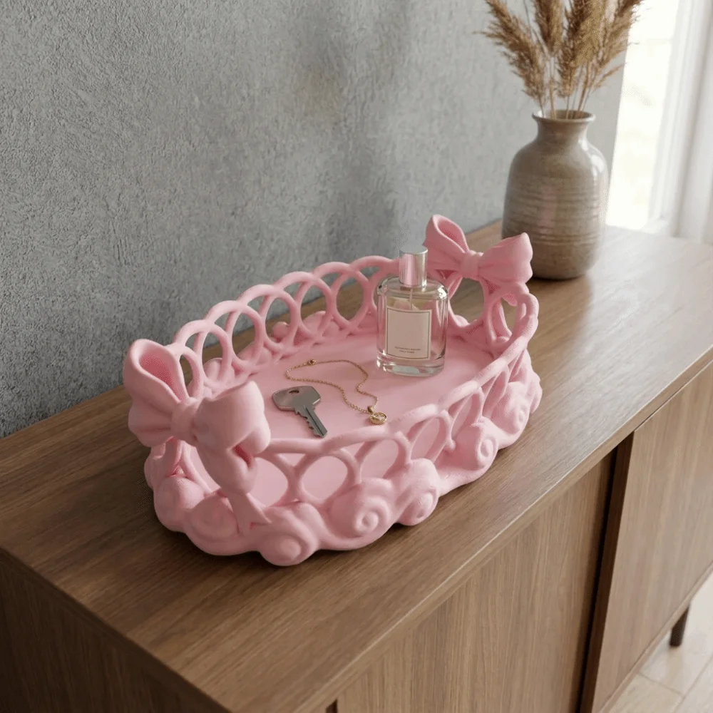 3D Printed Hollow Bow Storage Tray Large Capacity Decorative Bow Knot Trinket Plate Plastic Bow-Shaped Jewelry Storage Tray