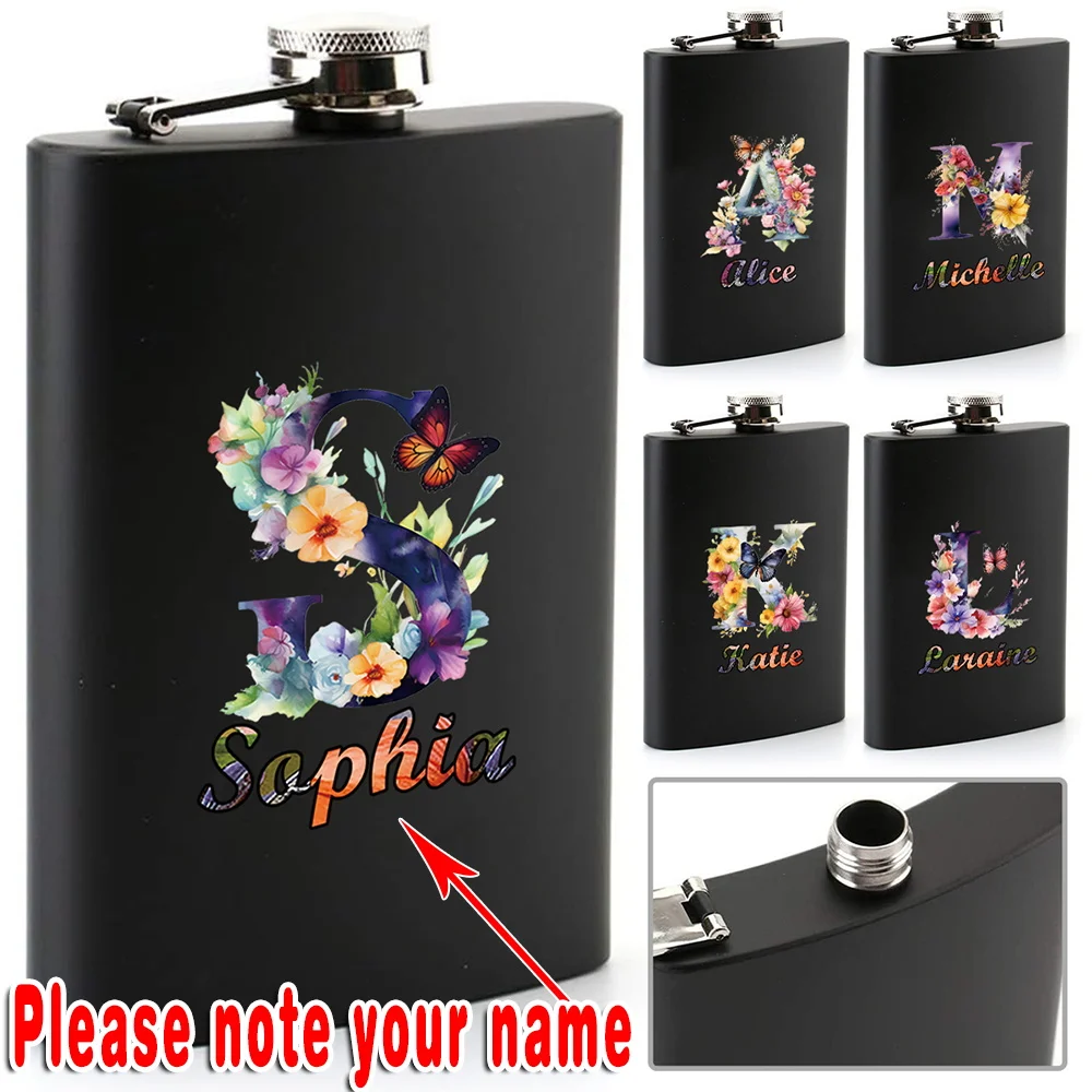 

Customized Name 8oz Hip Flask Travel Liquor Bottle Stainless Steel Wine Pot Whiskey Vodka Container Outdoors Flagon Drinker DIY