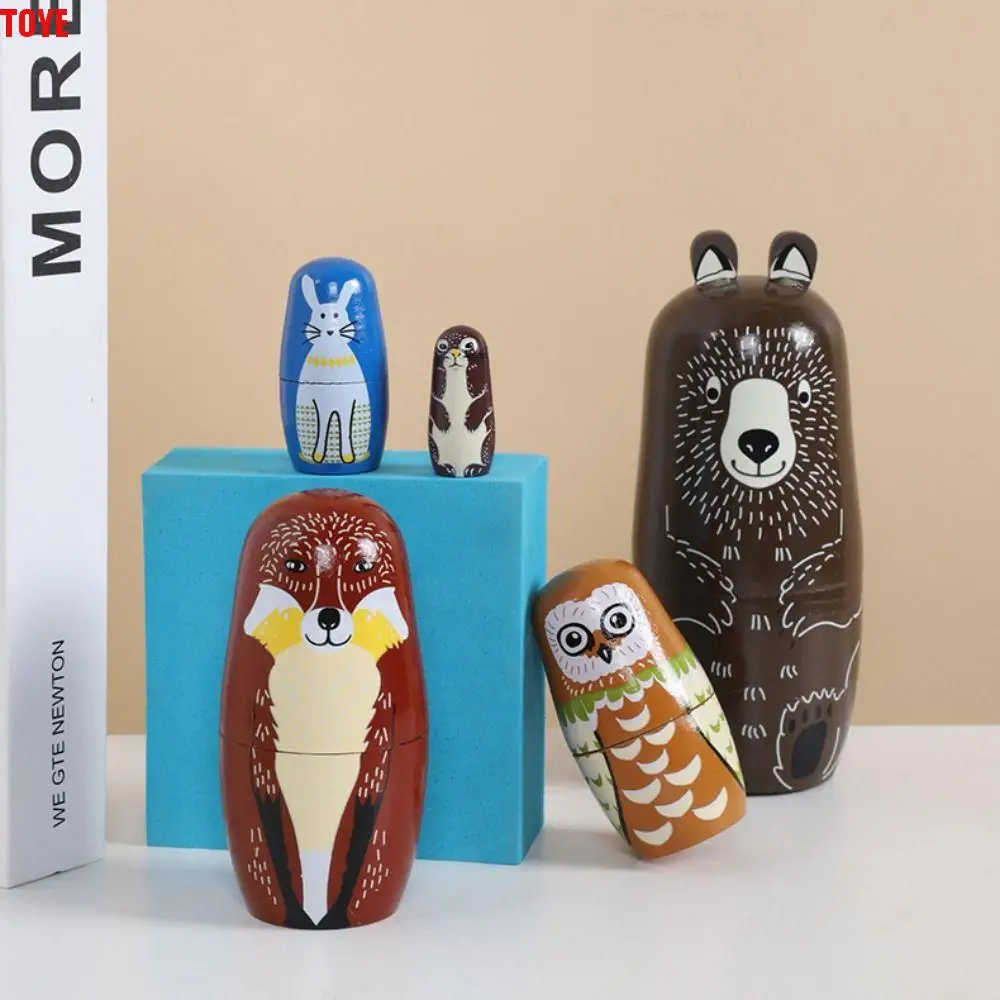 곰 동물 마트료시카 인형, 부드러운 나무 쌓기 인형, 안전 라인 강아지 둥지 인형, 생일 선물, 5 개/세트