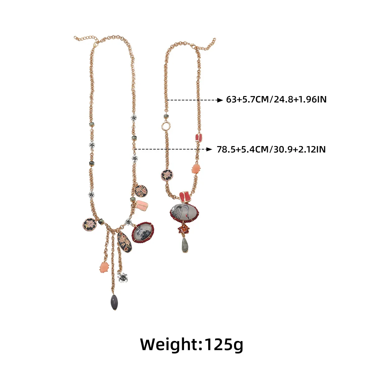 2-teiliges Set Persönliches Design Vintage Metallketten Geometrische Harz-Anhänger Halsketten für Frauen Mode-Schmuck Geschenk-Halsketten – Detail 1