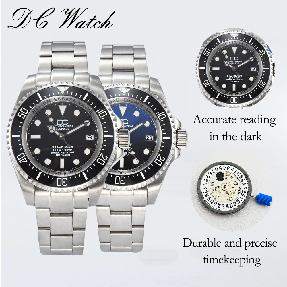 44mm Blue&Black NH35 Men Sea Watches Dweller Waterproof Stainless Steel BGW9 Luminous Sapphire Automatic DC Brand Wristwatches