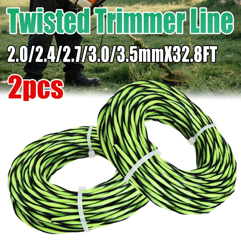 VARIEA - 2 pieces, 【Two-color square spiral】lawn mower line, lawn cutting nylon rope, length: 10m/32.8ft, diameter: 2.0 - 3.5MM