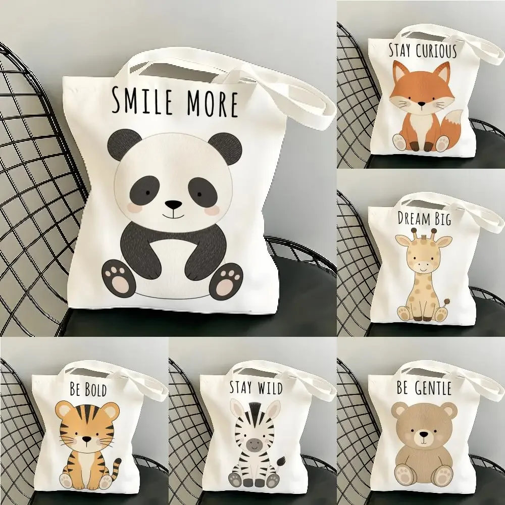 Nursery Animal Quotes Storage Bags Canvas Tote Bag Double-Sided Print Durable Shoulder Beach Handbag for Picnic Gift Eco