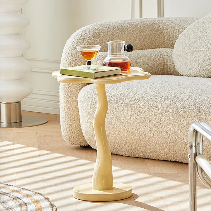 French petal edge coffee table retro ins style living room sofa corner bedroom Italian cream small table milk yellow