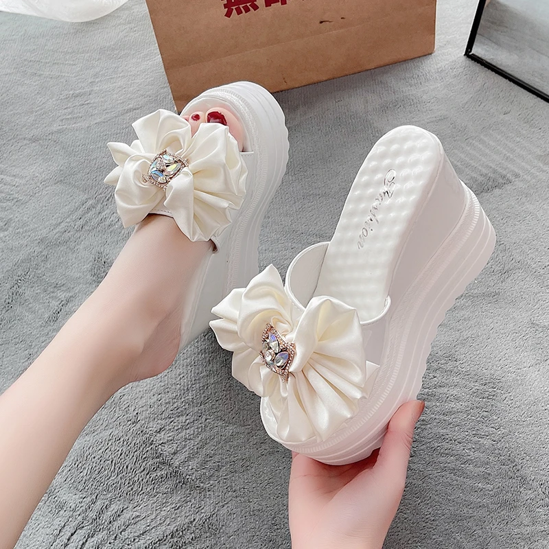 LazySea 12cm Super High Heels Women Slippers Butterfly Crystal Height Increasing Slides Women Wedding Shoes Platform Summer Shoe