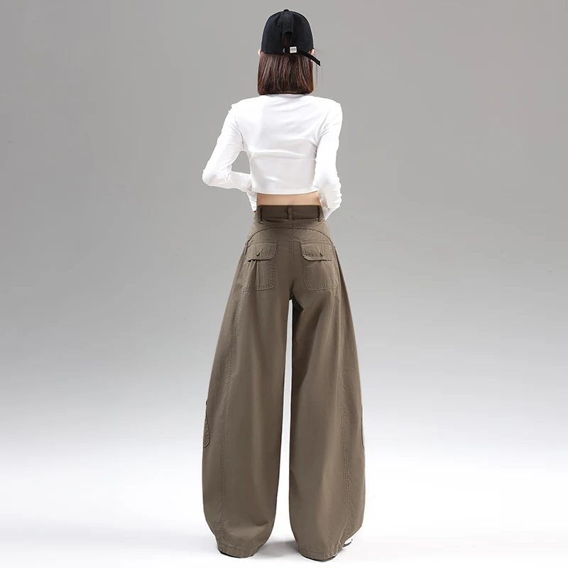 Amerikanischen Retro Military ein Breite Bein Jeans Frauen Sommer Neue Lose Drapierte Banana Messer Hosen Hohe Taille Casual Sle