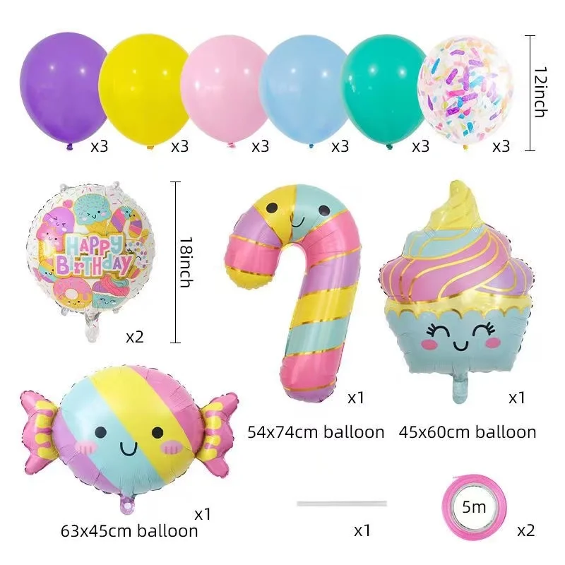 23pcs Summer Cute Ice Cream Candy Ice Cream Aluminum Film Balloon Children\'s Birthday Party Decoration