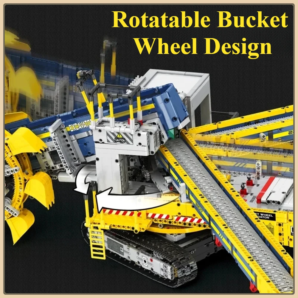 Excavadora con rueda de cubo, bloques de construcción, unidad de potencia, ingeniería, ciudad, excavadora, modelo de ladrillos, montaje de regalos de cumpleaños, juguetes para chico