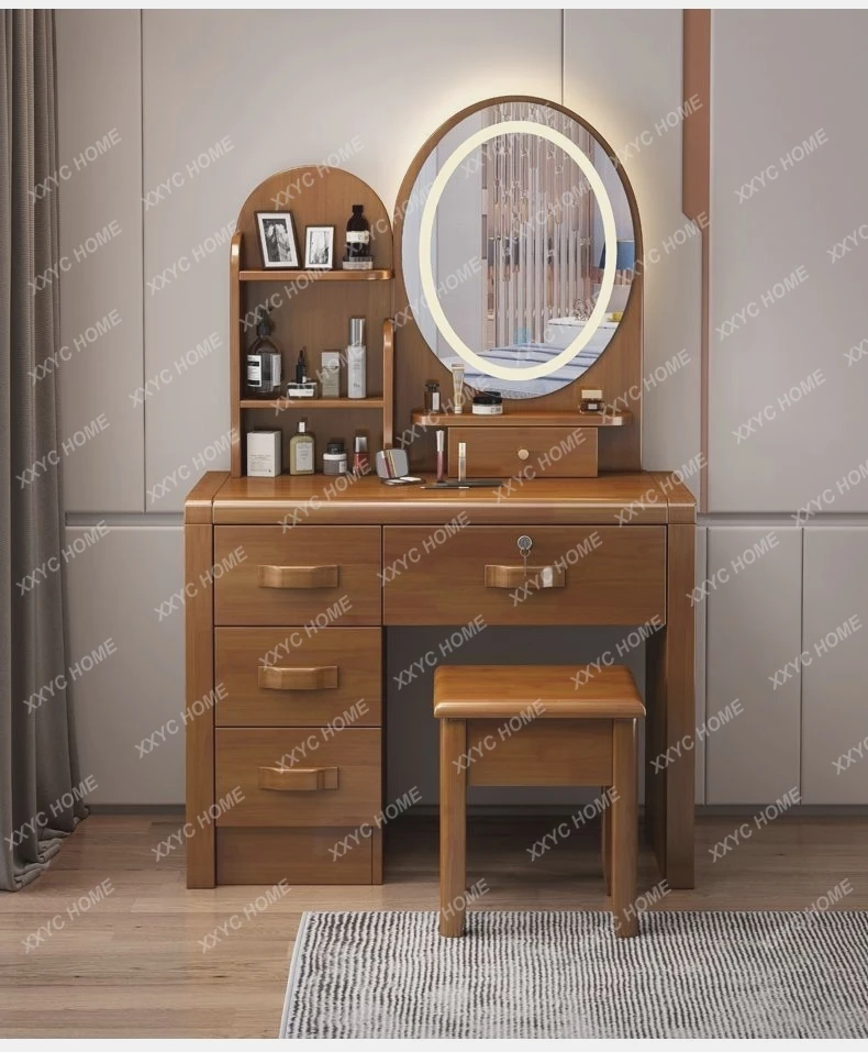 

Chinese style, solid wood, dresser with lamp, storage cabinet integrated bedroom, simple and modern