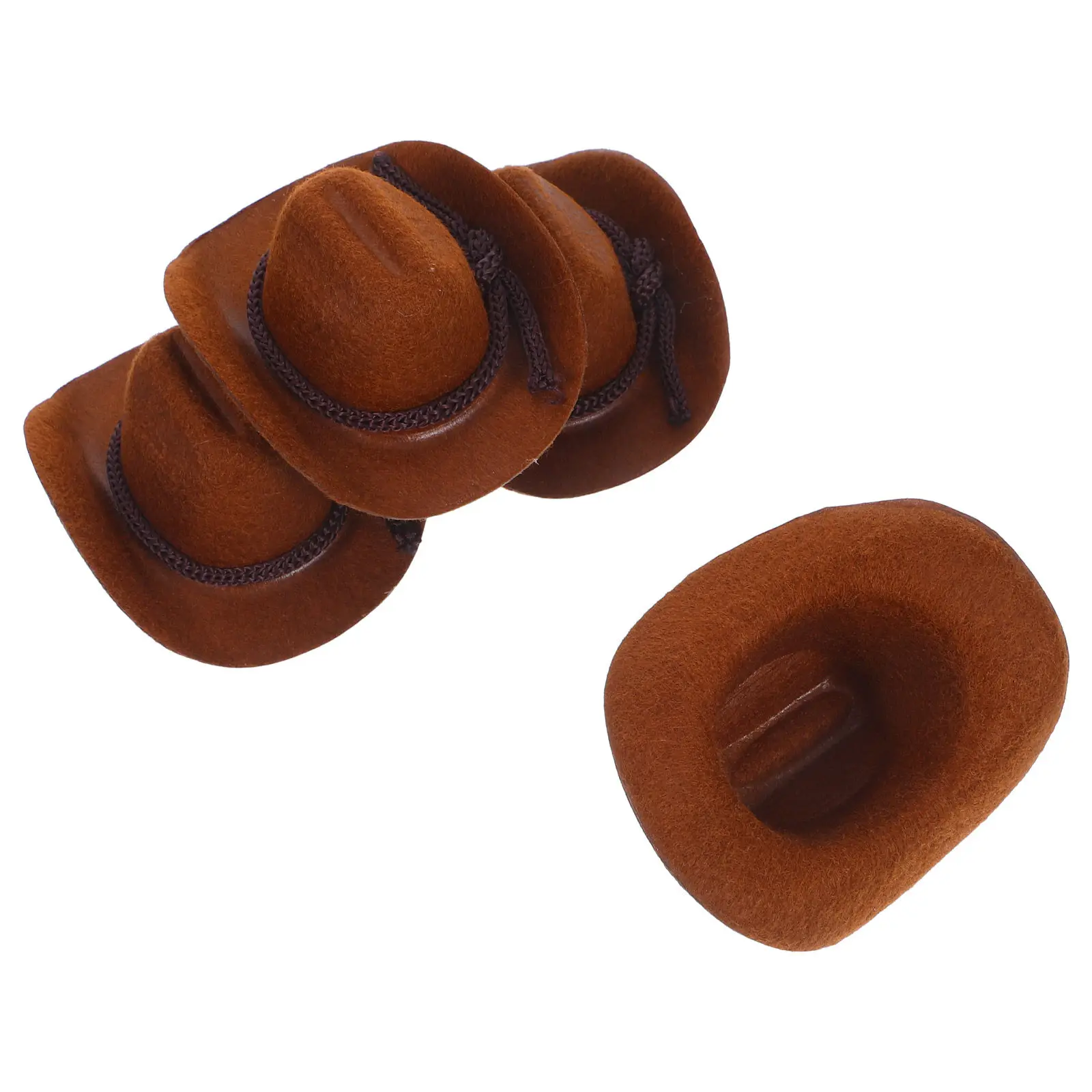 

4Pcs Mini Cowboy Hats Cute Flocked Miniature Western Party Decorations Dollhouse Accessories Crafts Mini Cowboy Hats