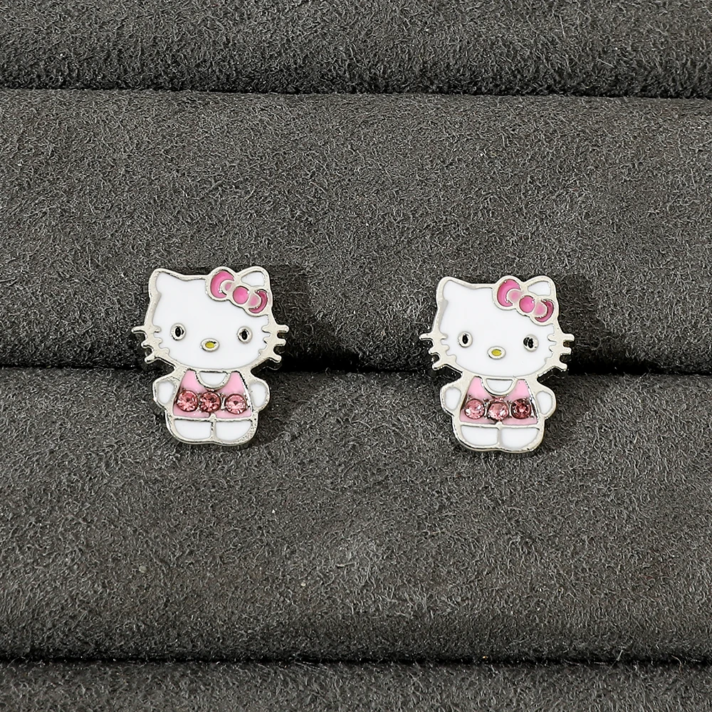 Cute Sanrio Hello Kitty Cartoon Earrings Y2K Sweet Spicy Girl Alloy Earrings Kawai Minimalist Fashion Diamond Jewelry Gift