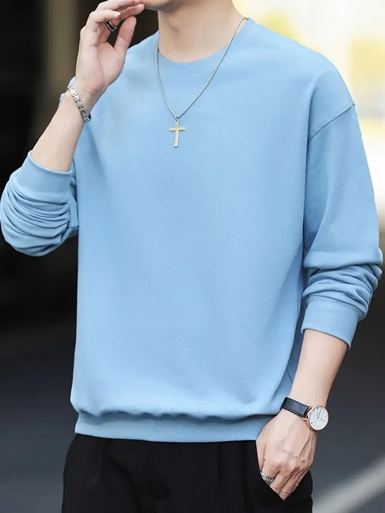 

Однотонный мужской свитшот с круглым вырезом, весенне-осенний, плотный, с длинным рукавом, модный базовый слой, мужская верхняя одежда