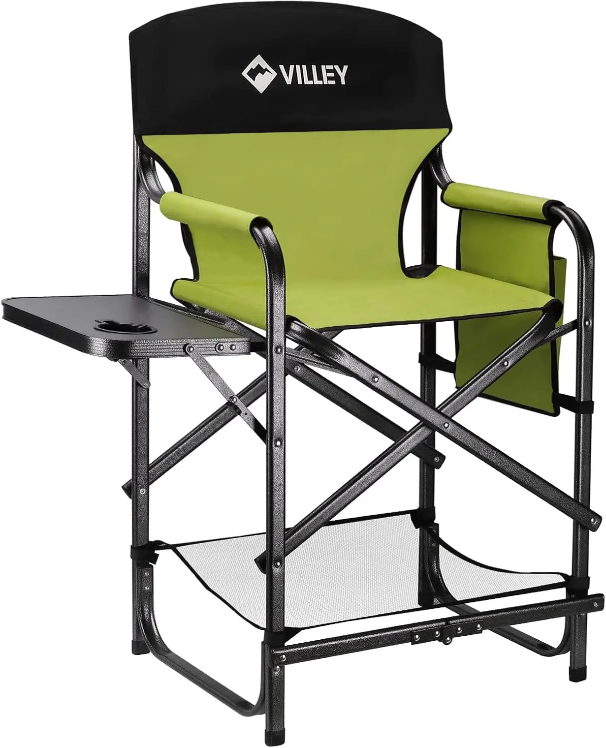 VILLEY hoge regisseursstoel, opvouwbare campingstoelen, make-upartieststoel, 900D-stof voor het afdekken van kampgazonpicknick, groen/blauw