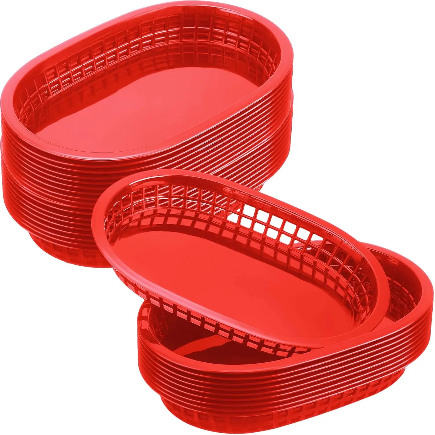 

60 Pcs Plastic Oval Retro Storage Basket Plates for Fast Food Serving, Picnic Party, Restaurant Use