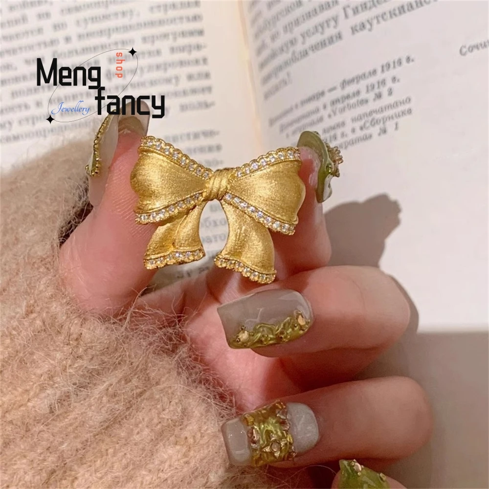 

Retro New Chinese-Style Brushed Diamond-Encrusted Bow Ring Is A Fashionable And Adjustable Ring Fashion Jewelry Exquisite Luxury