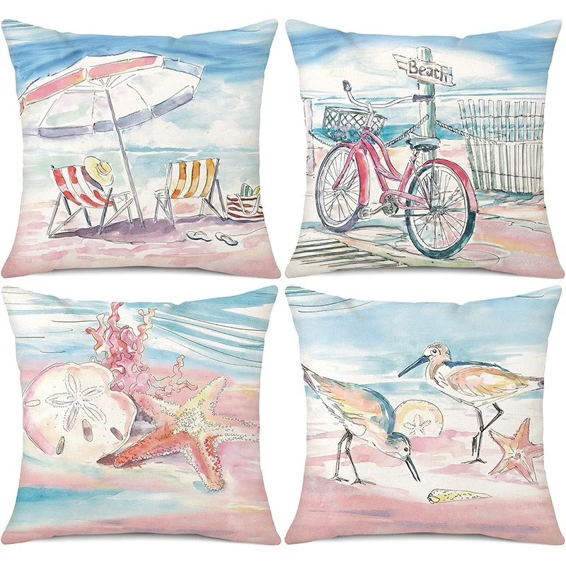 

Seaside Vacation Watercolor Throw Pillow, Romantic Beach Patterns, Immerse in Leisure Time, No Insert