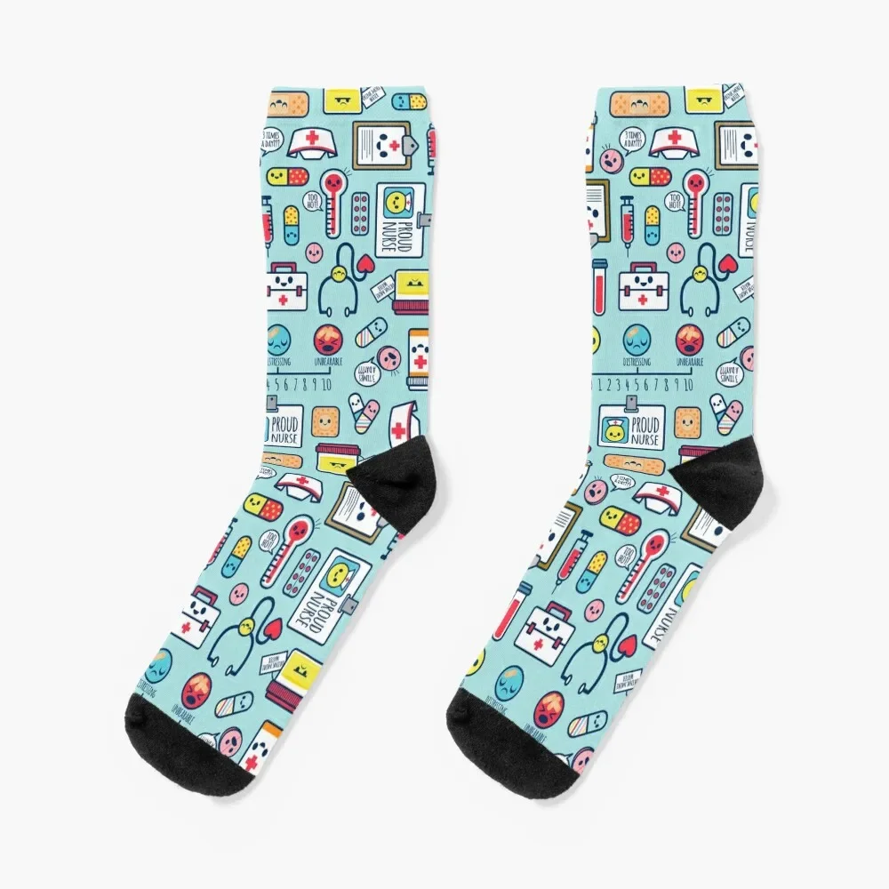 Fier d'être une infirmière pour hommes et femmes, motif de surface, chaussettes bleues, anime floral ample