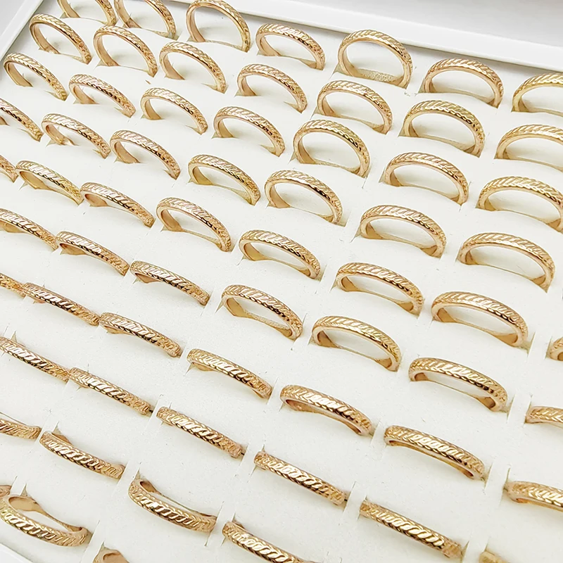 50/100pcs/Lot Wholesale Hot Alloy Gold Color Wave Finger Rings for Women Girls Narrow Weight Joint Ring Simple Jewelry Factory