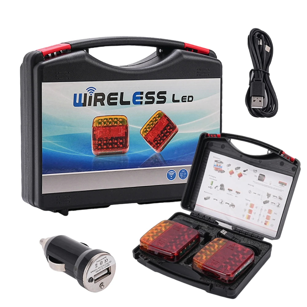 

1Pair Wireless Trailer Lights Rechargeable LED Tail Light Kit Rear Taillight Signal Warning Brake Lamp For Caravan RV Camper