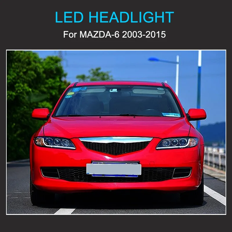 1 Pair LED Headlight Assembly for Mazda 6 2003-2015 Headlights Plug and Play with DRL Dynamic Turning Projector Lens Head Lampss