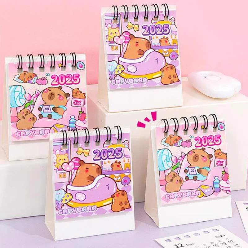 Mini calendrier de bureau Capybara mignon, bureau, fournitures scolaires, licence mensuelle, accessoires de décoration, 2025