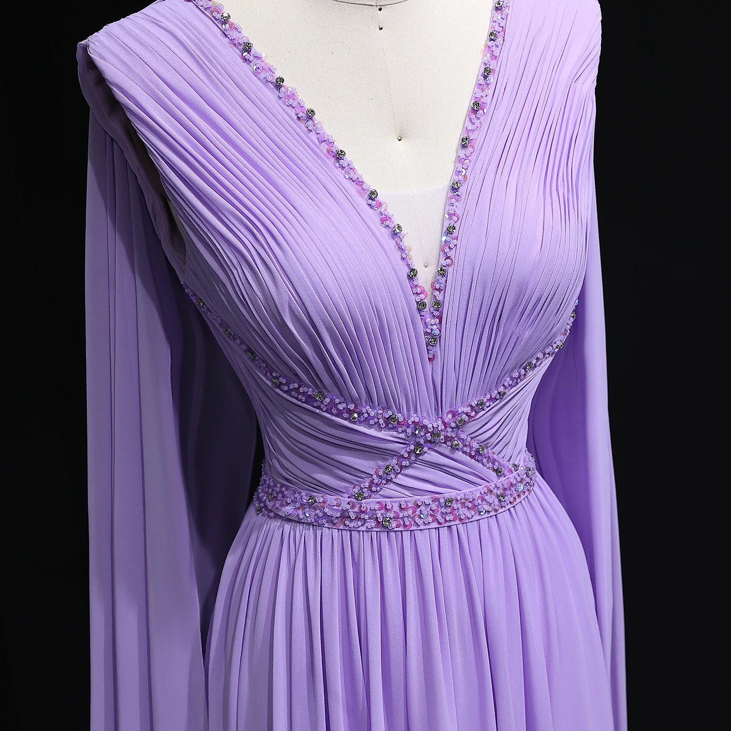 Sharon Said Dubai Lilla eleganti abiti da sera con scollo a V con mantella con perline per abito formale da sposa da donna SF271 personalizzato