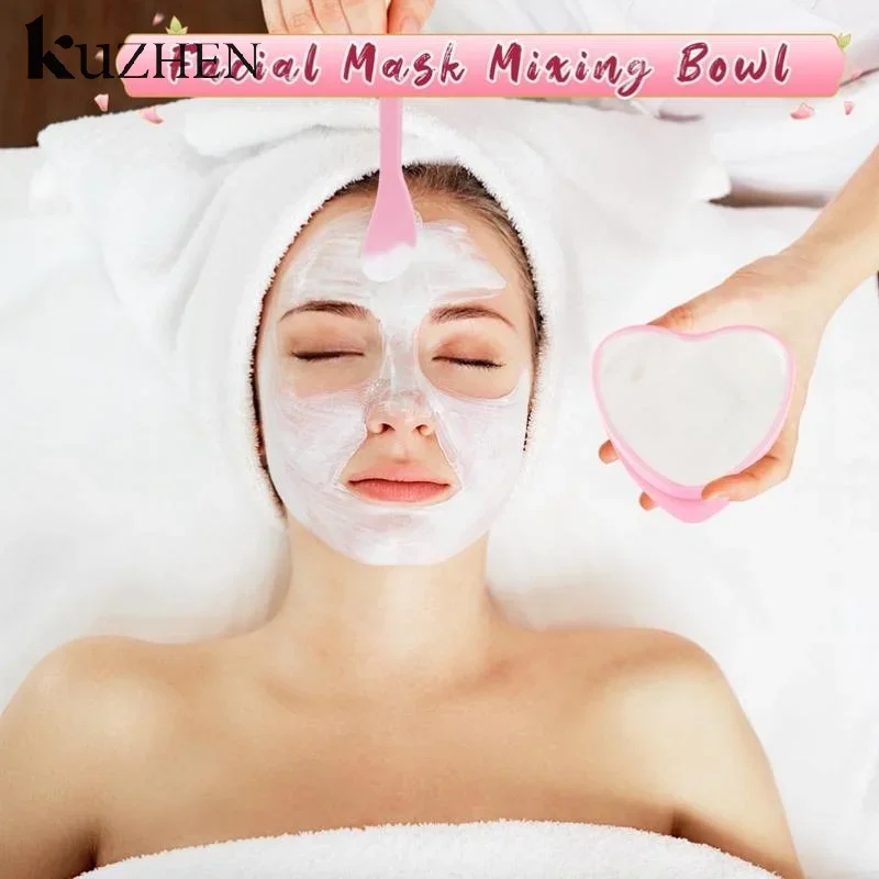 6/12 Pcs Heart Shaped Facial Mask Mixing Bowl With Scraper Plastic DIY Skin Care Tool, Suitable For Family And Salon