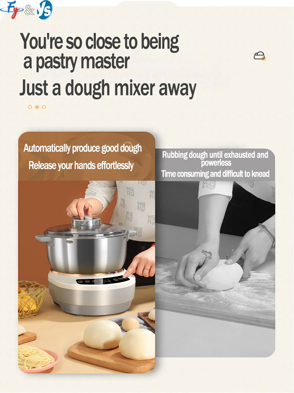 Household Electric Dough Mixer Stainless Steel Automatic Kneading Machine Bread Ferment Food Stirring Chef Machine