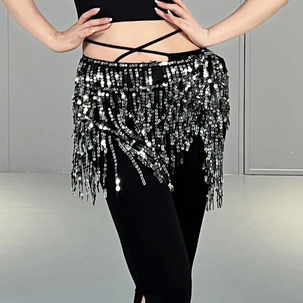 

Sexy Shiny Sequins Belly Dance Hip Scarf 4 Colors Tassel Women Waist Chains Sparkly Elegant Dance Skirt Waist Belts Latin Dancer