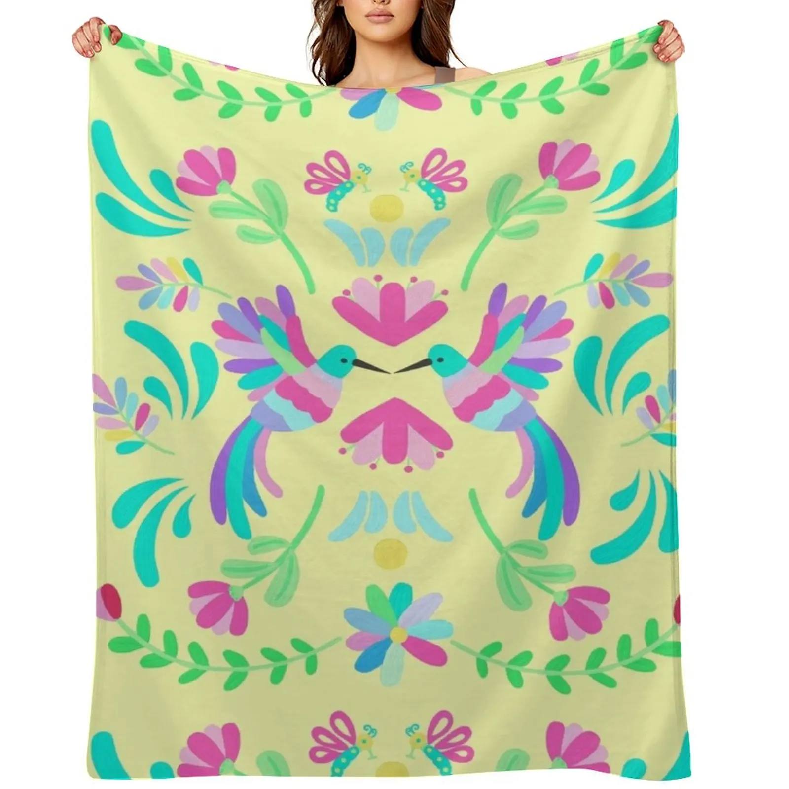 

Colorful Otomi Design Collection, Otomi Motif Premade Scene, Otomi Design Pattern Throw Blanket Plush for sofa Sofas Blankets