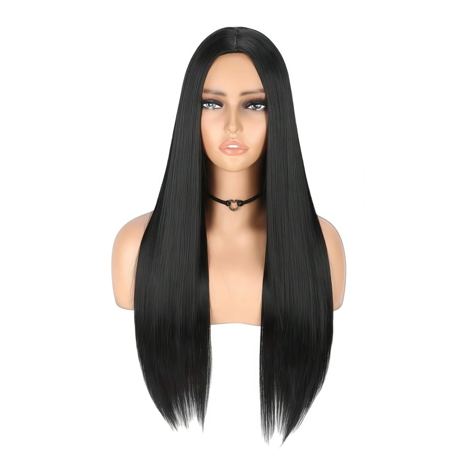 Ladies' Long Straight Black Synthetic Wig Heat-Resistant Fiber, Role-Playing, Carnival, St. Patrick's Day, Back-to-School Season image 4