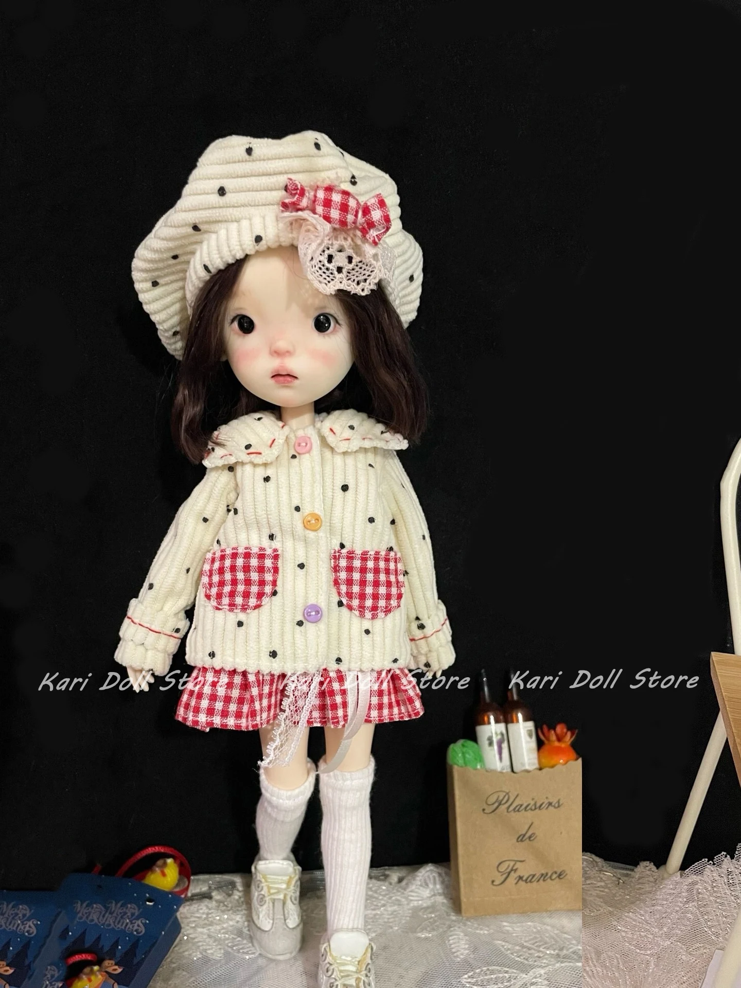 Kari Doll Clothes and skirts 2025 Corduroy jacket Plaid dresses candy hat doll set for Landazz Landoudou Doll