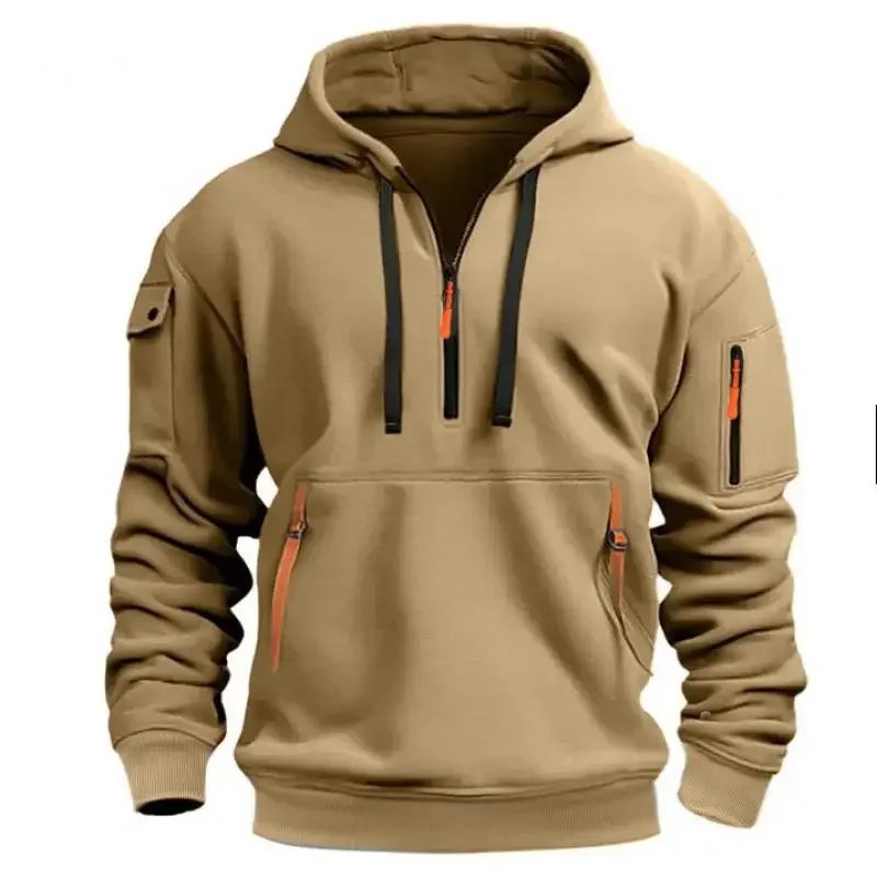 

LIBIELIY Autumn Winter Men's Hooded Hoodies Solid Long Sleeve Multi-pocket Zipper Pullover Sports Sweatshirt Harajuku Casual Str