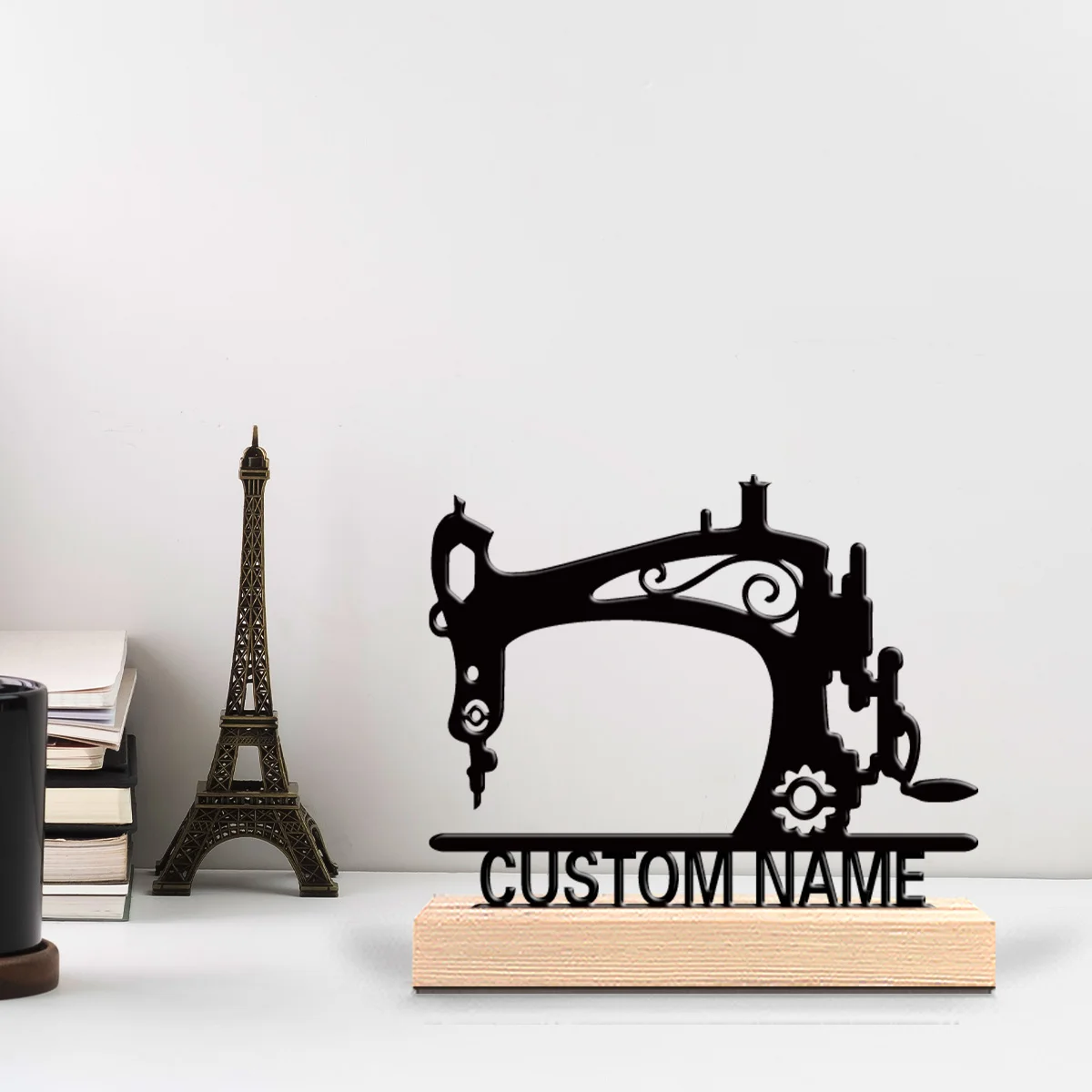 1pc Creative Sewing machine Personalized Letter Tin Statue Art Crafts With Wood Base With Wood Base For Home Desk Decor