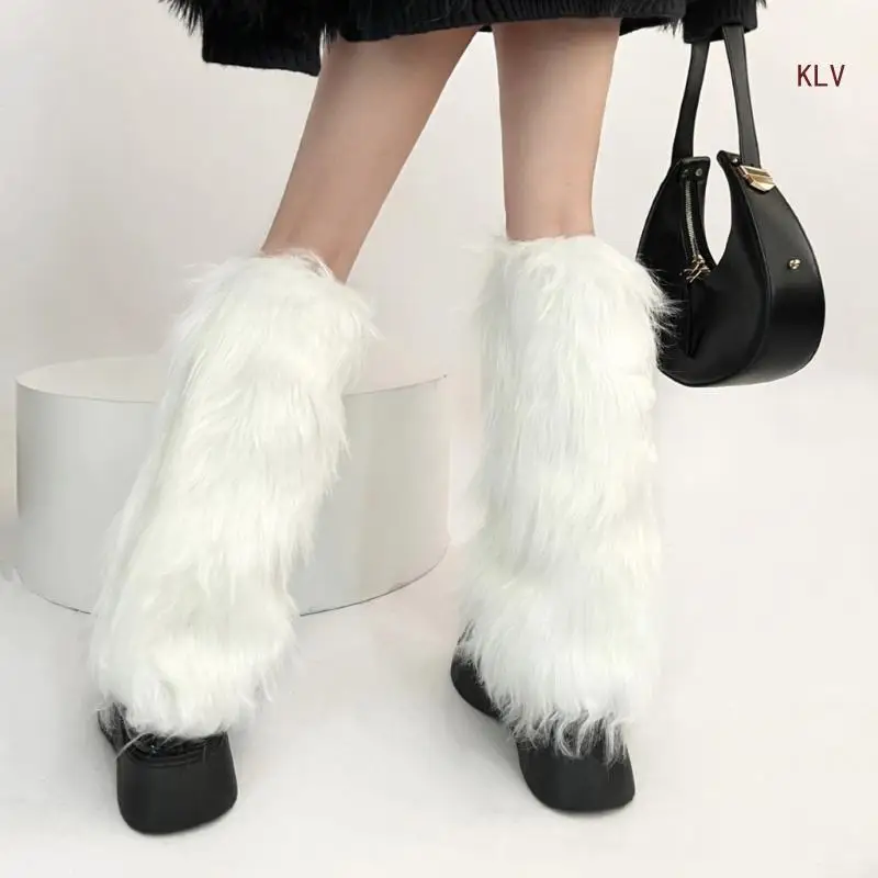 

Women Furs Leg Warmer Winter Furry Long Boot Cuffs Fuzzy Shoe Cover Party Costume for Holiday Festival Performances Play