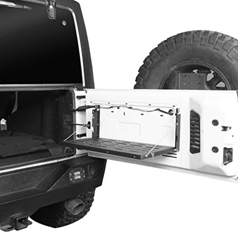 رف شحن معدني قابل للطي مع رف تخزين لـ 20072018 Jeep Wrangler JK وطاولة الباب الخلفي غير المحدودة للاستخدام الخارجي المتين