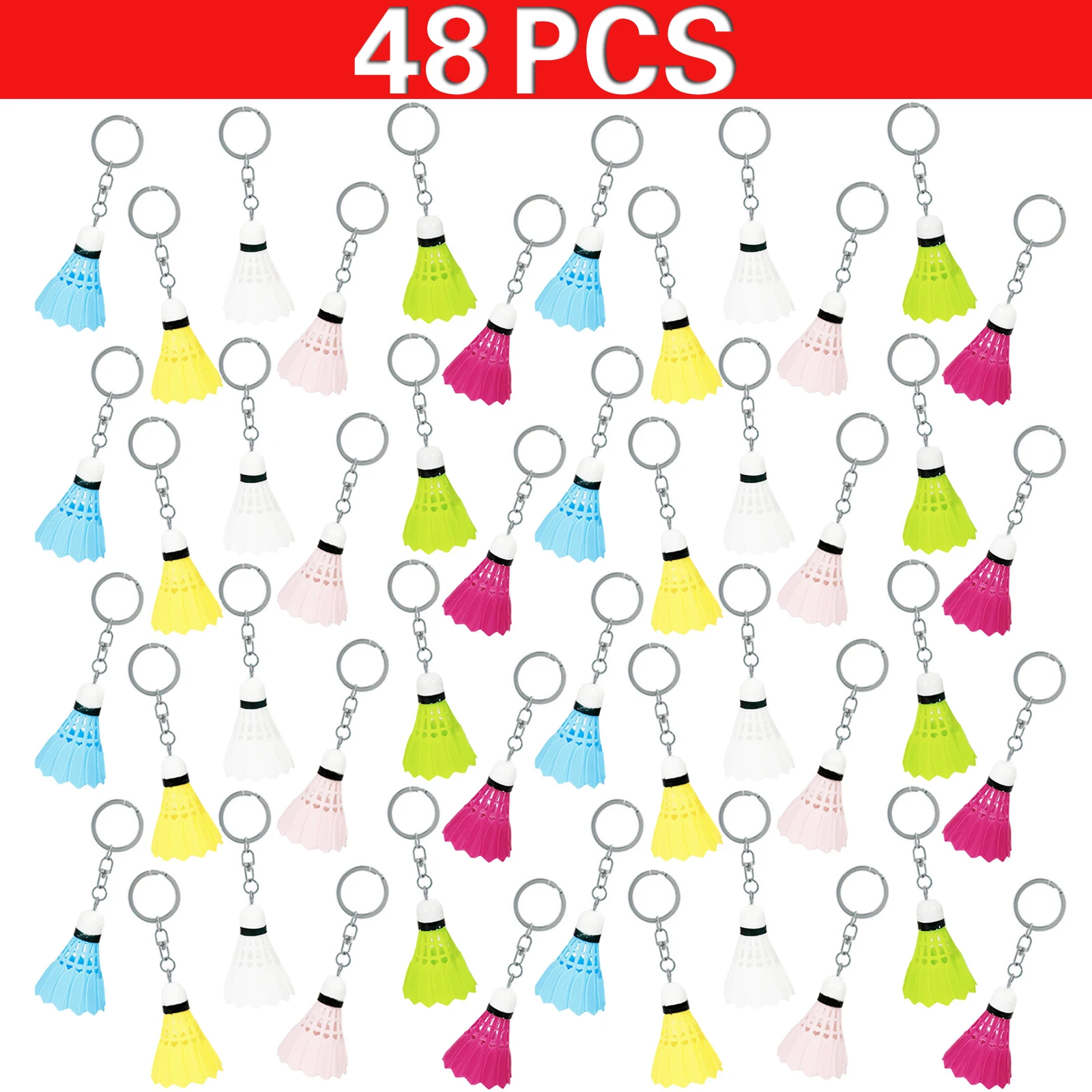 

48Pcs Mini Badminton Keychain Cute Shuttlecock Key Chains PVC Keyring Colorful Car Key Holder Bag Pendant Club Gifts