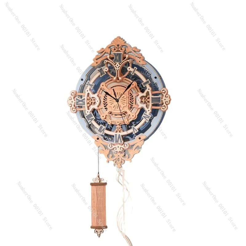 Handmade Wooden Gear Clock 3D Puzzle DIY Mechanical Wall Hanging Decor Transmission Model Kit Creative Gift For Adults Family