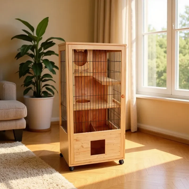 Solid Wood Multi Level Cat House Indoor Large Medium Pet Villa Furniture Cabinet